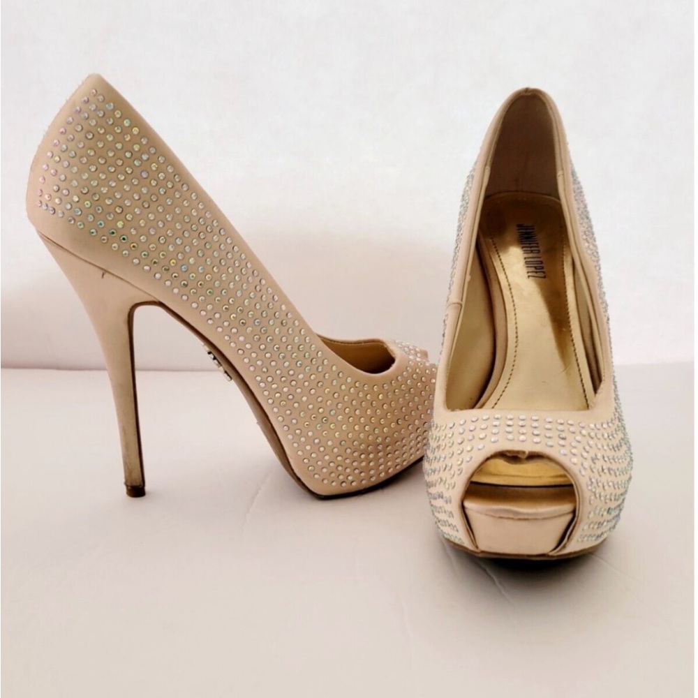 JLO Nude Rhinestone Heels